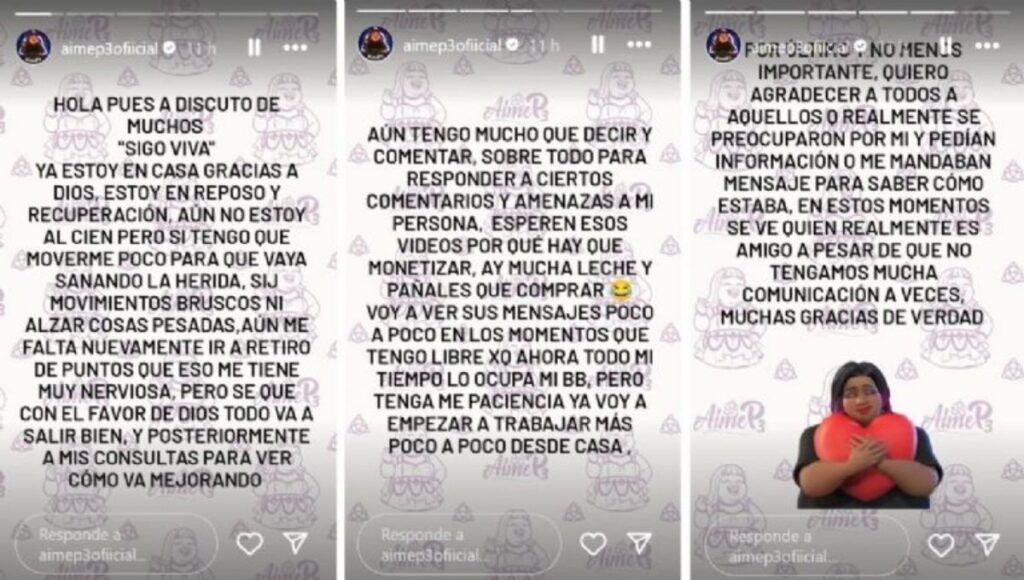 Aimep3 aclara su estado de salud