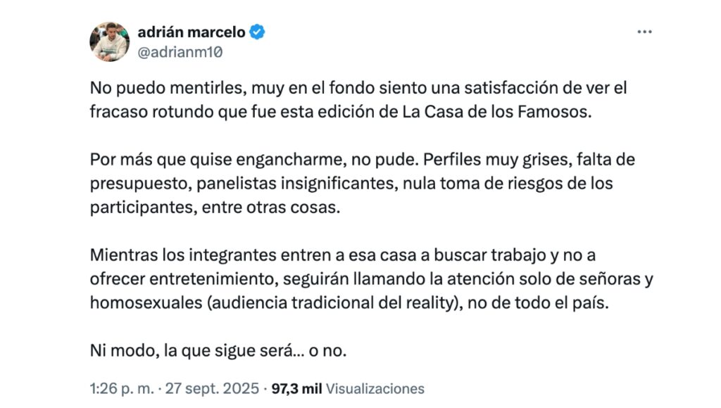 Adrián Marcelo habla de La Casa de los Famosos.