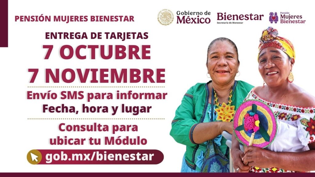 Fecha de entrega de la tarjeta Pensión Mujeres Bienestar octubre