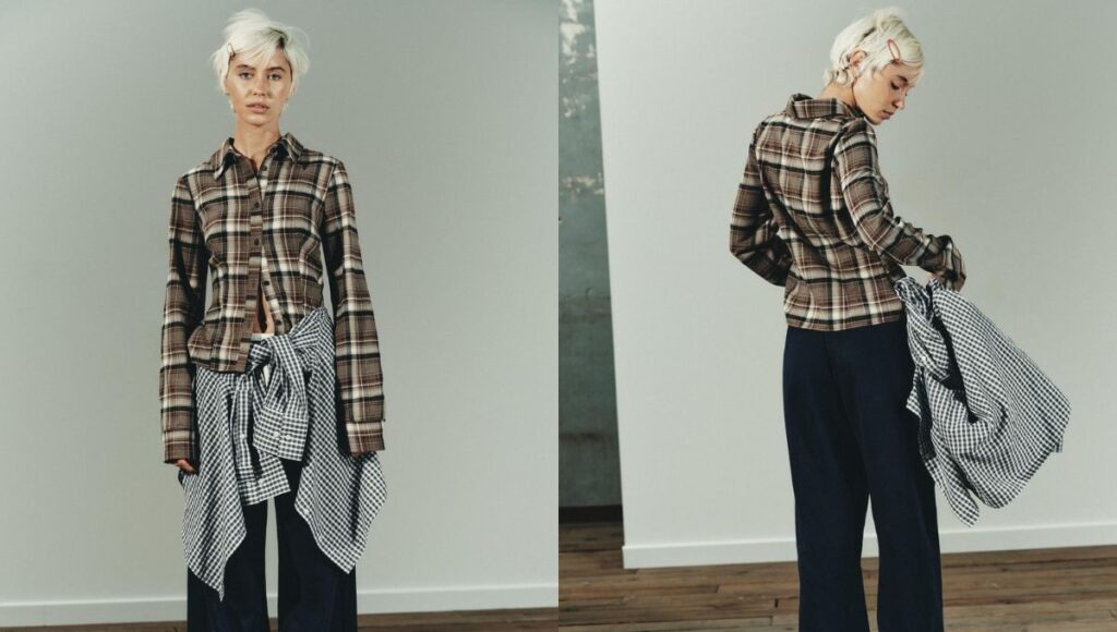 Camisa café de cuadros Zara 2025