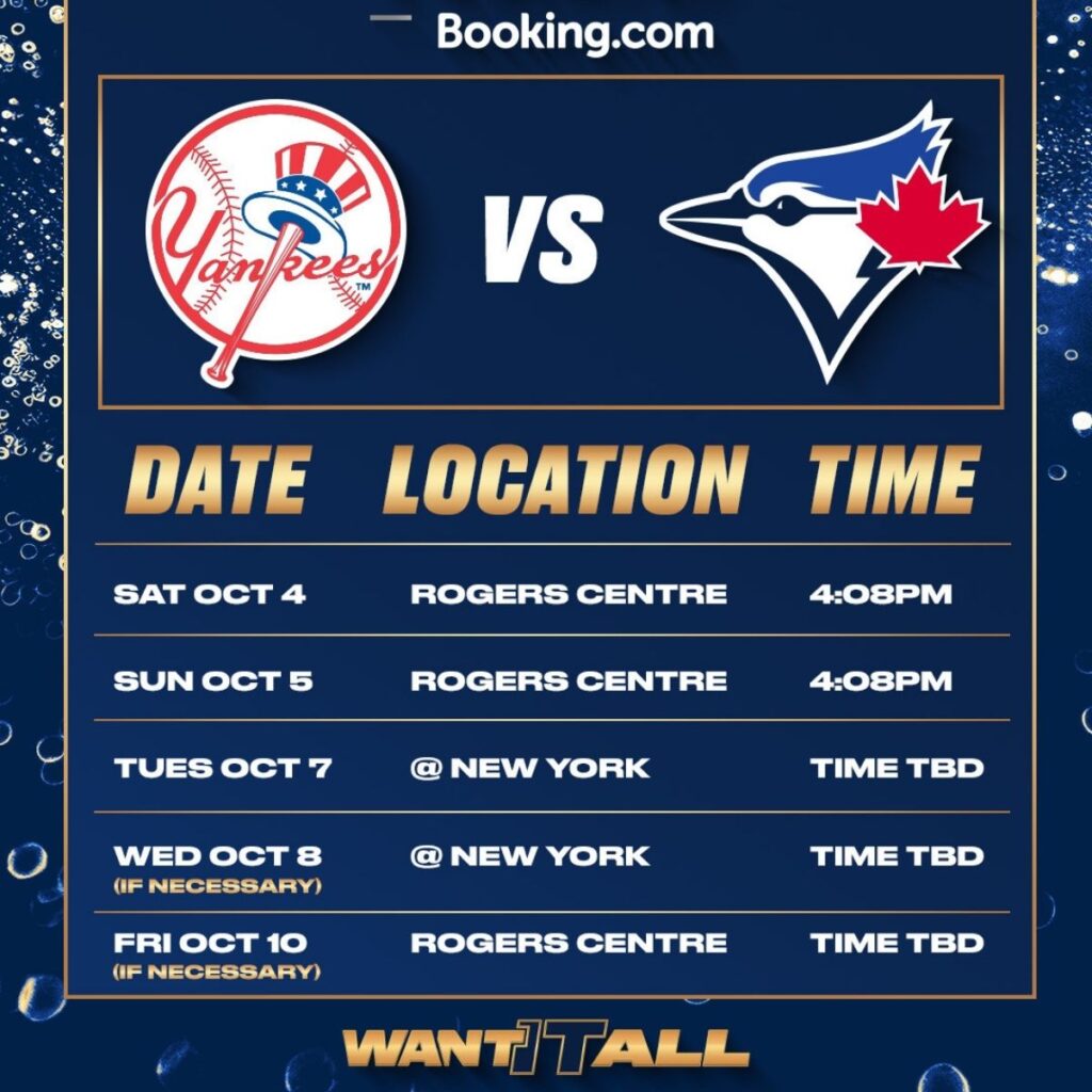 cuando son los juegos de blue jays vs yankees serie divisiona