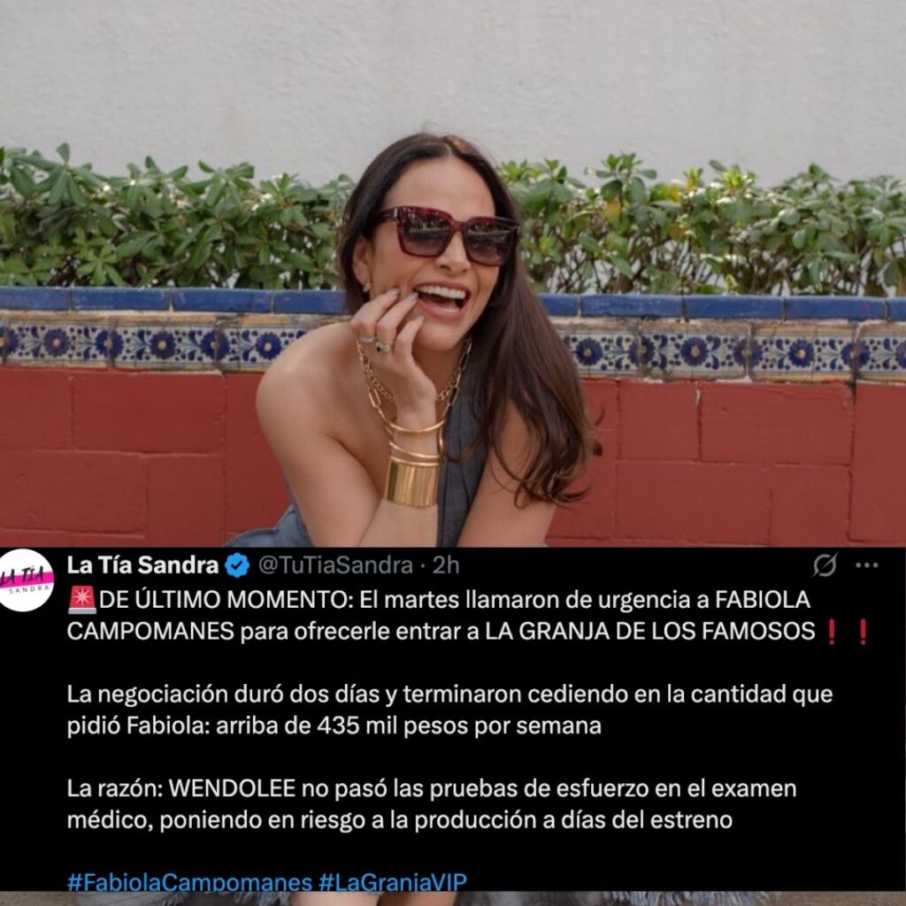fabiola campomanes remplazaria a concursante de la granja vip