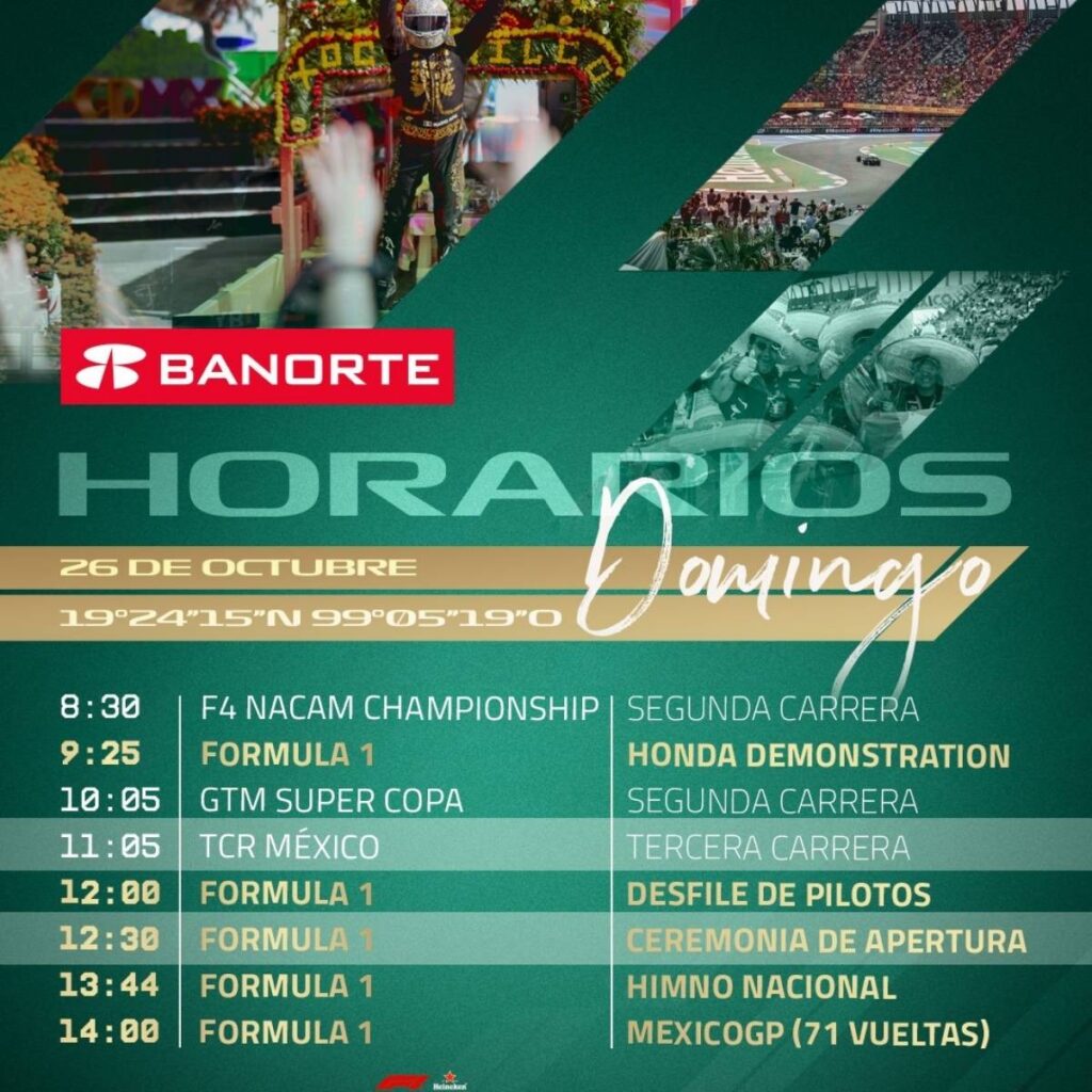 horarios del gran premio de mexico domingo 26 de octubre