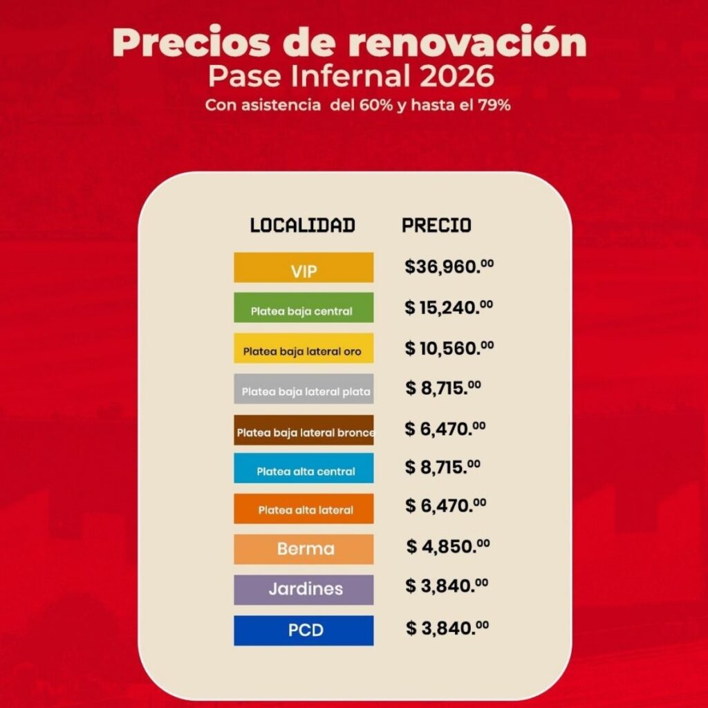 precios de boletos de los diablos rojos 2026