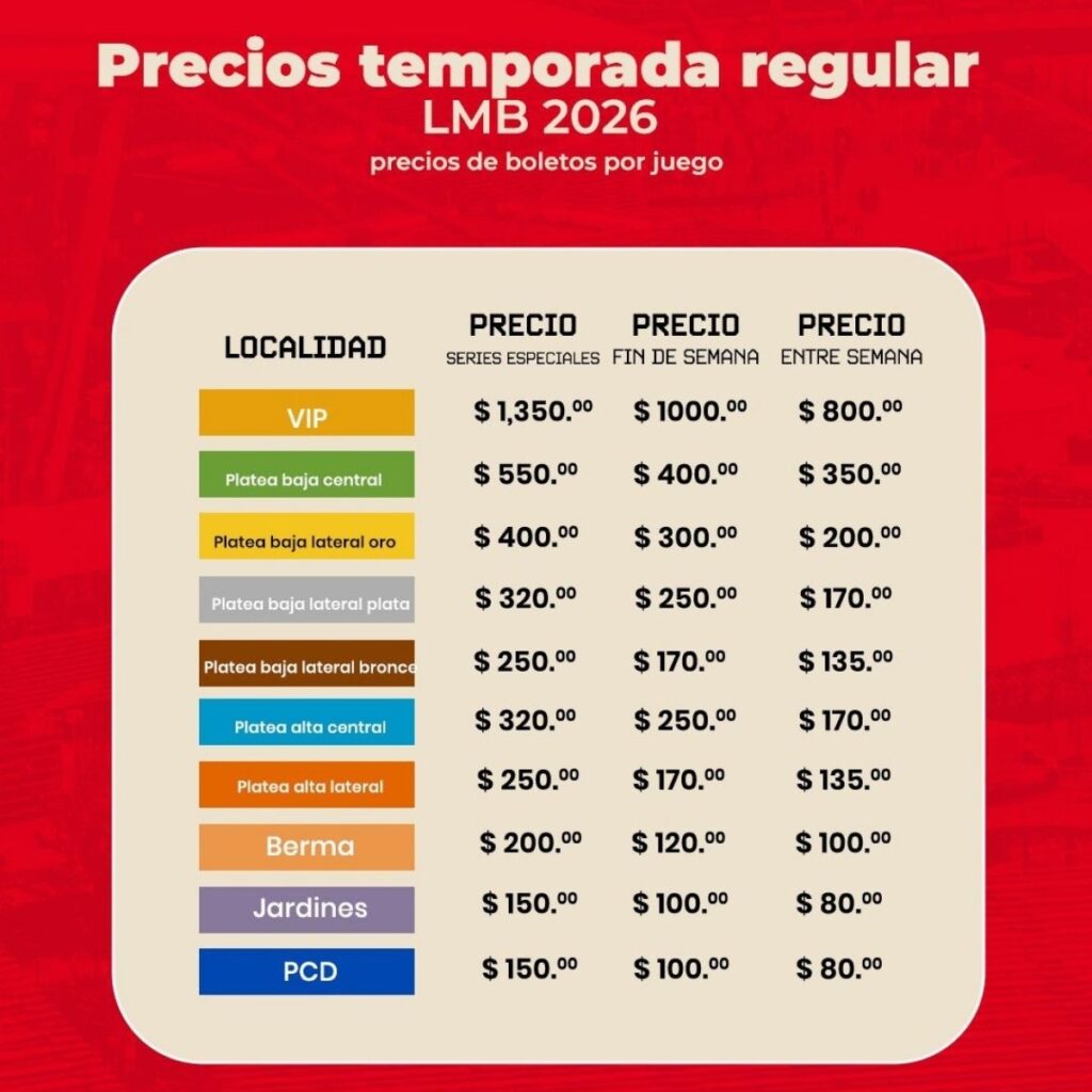 precios de boletos para el besibol en cdmx 2026