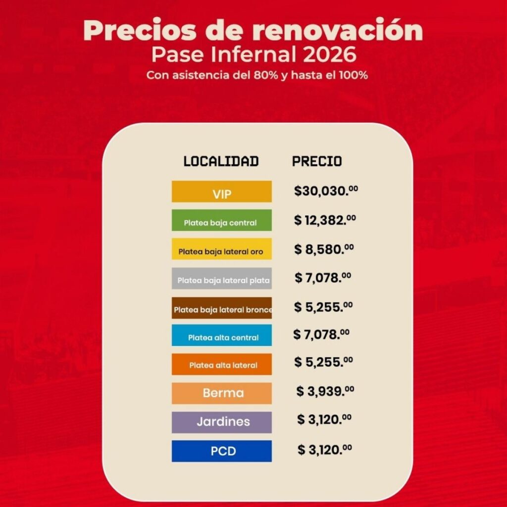 precios de boletos para ver a los diablos rojos en 2026