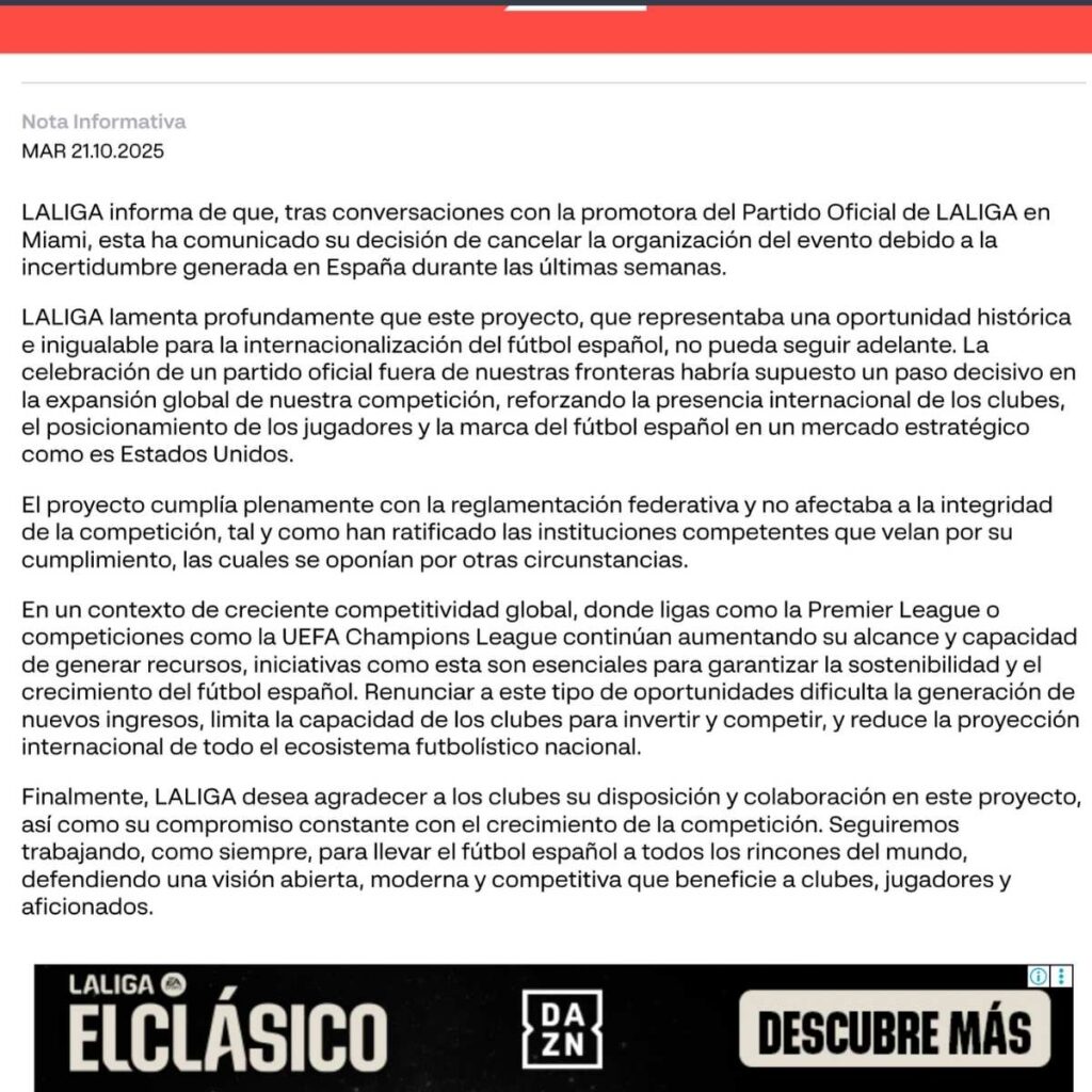 se cancela el barcelona vs villarreal en miami