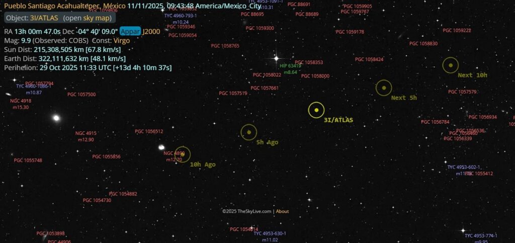 ¿Cómo el Cometa 3I/Atlas ver hoy 11 de noviembre?