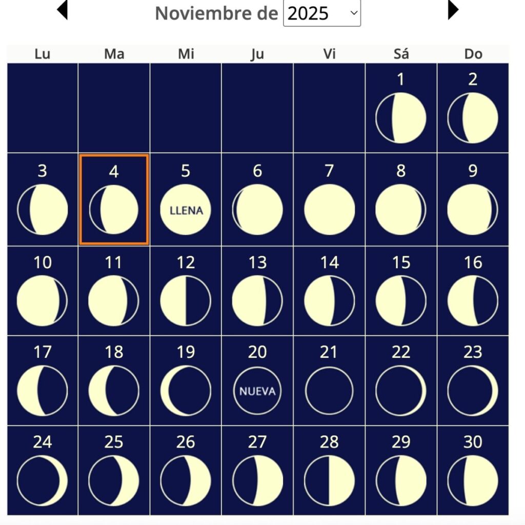 calendario lunar de noviembre 2025