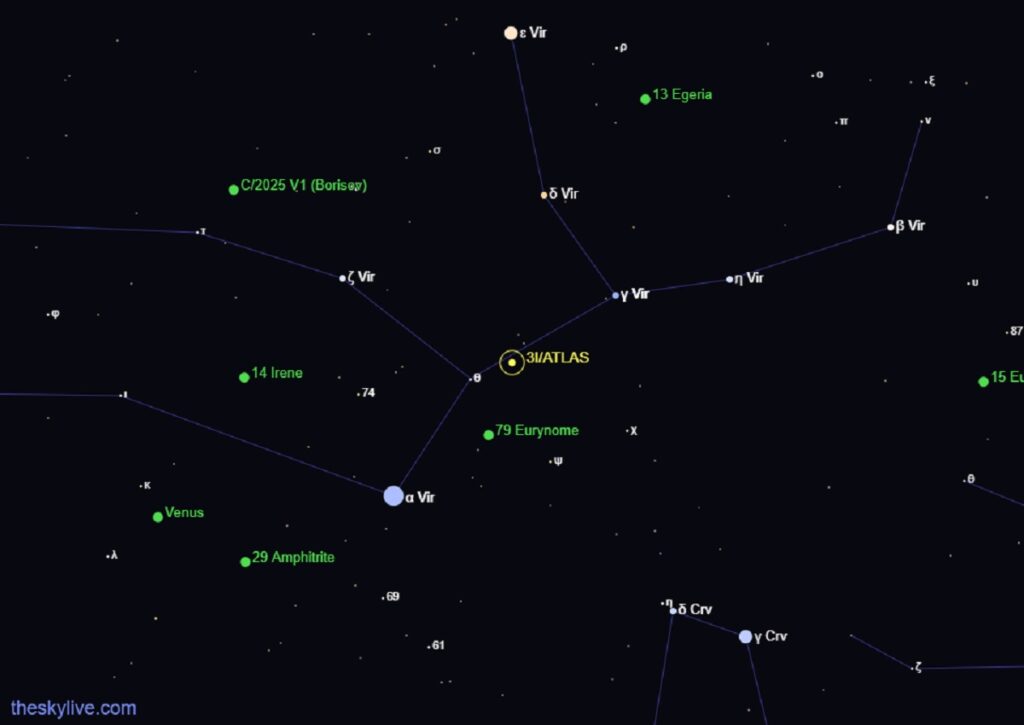 Dónde está el Cometa 3I/Atlas hoy 10 de noviembre
