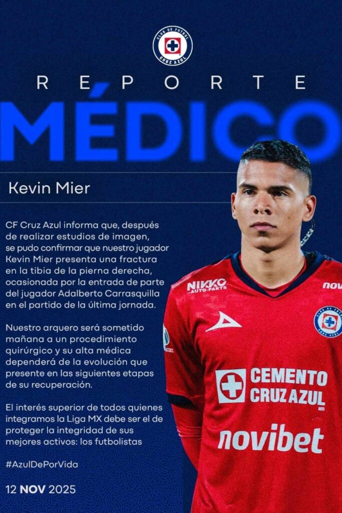 cruz azul confirma gravedad de lesion de kevin mier