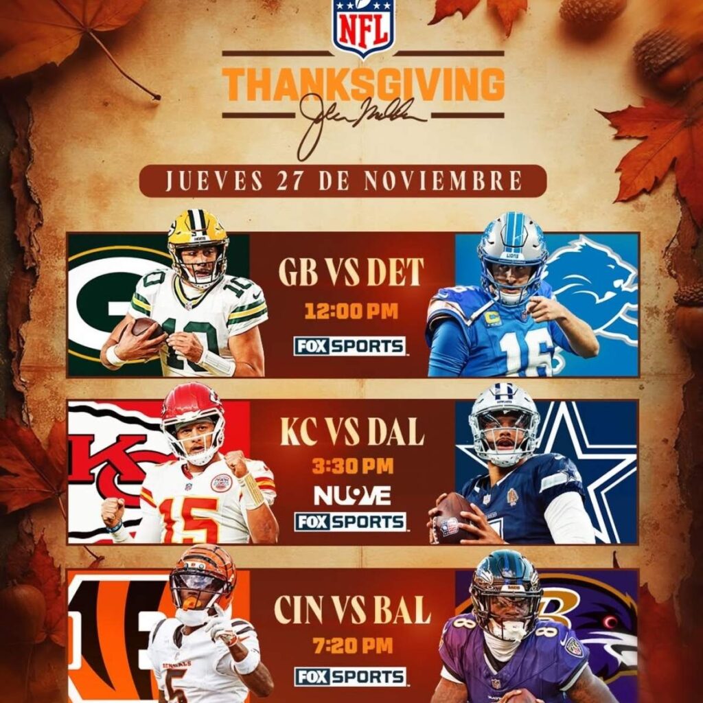 donde ver en vivo los juegos de nfl por el dia de accion de gracias 2025