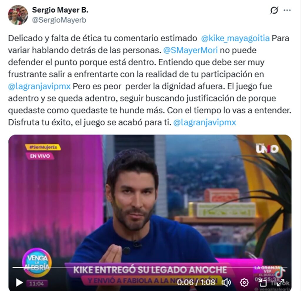 Kike Mayagoitia Sergio Mayer Mori tiene favoritismo en La Granja VIP