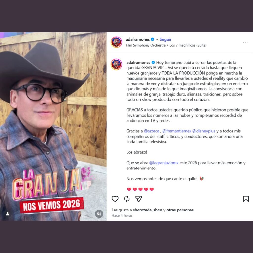Adal Ramones confirma su regreso como conductor de La Granja VIP en 2026