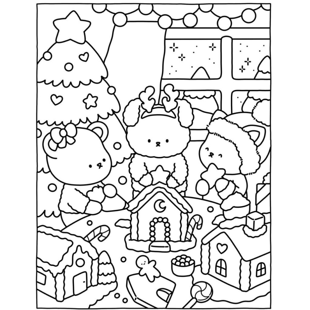 Dibujos bonitos de navidad kawaii para imprimir y colorear