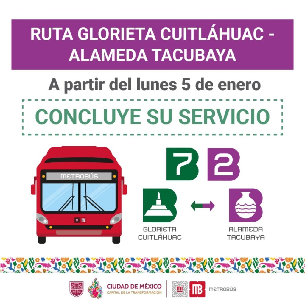 Cuándo termina la ruta Glorieta Cuitláhuac-Alameda Tacubaya del Metrobús