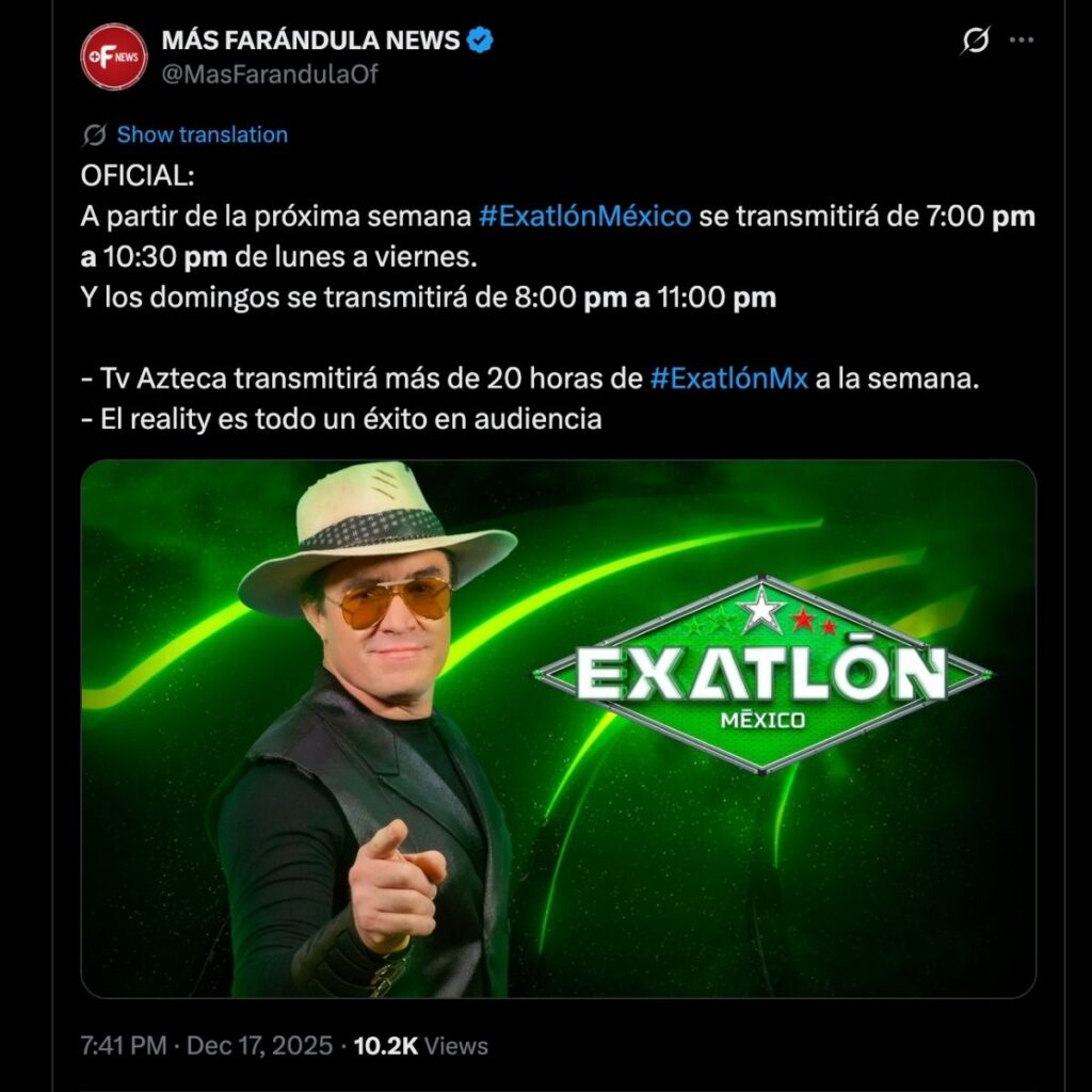 cambio de horario en exatlon mexico 2025