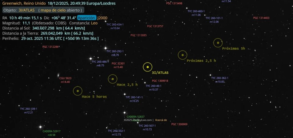 Cometa 3I/ATLAS en vivo hoy 18 de diciembre
