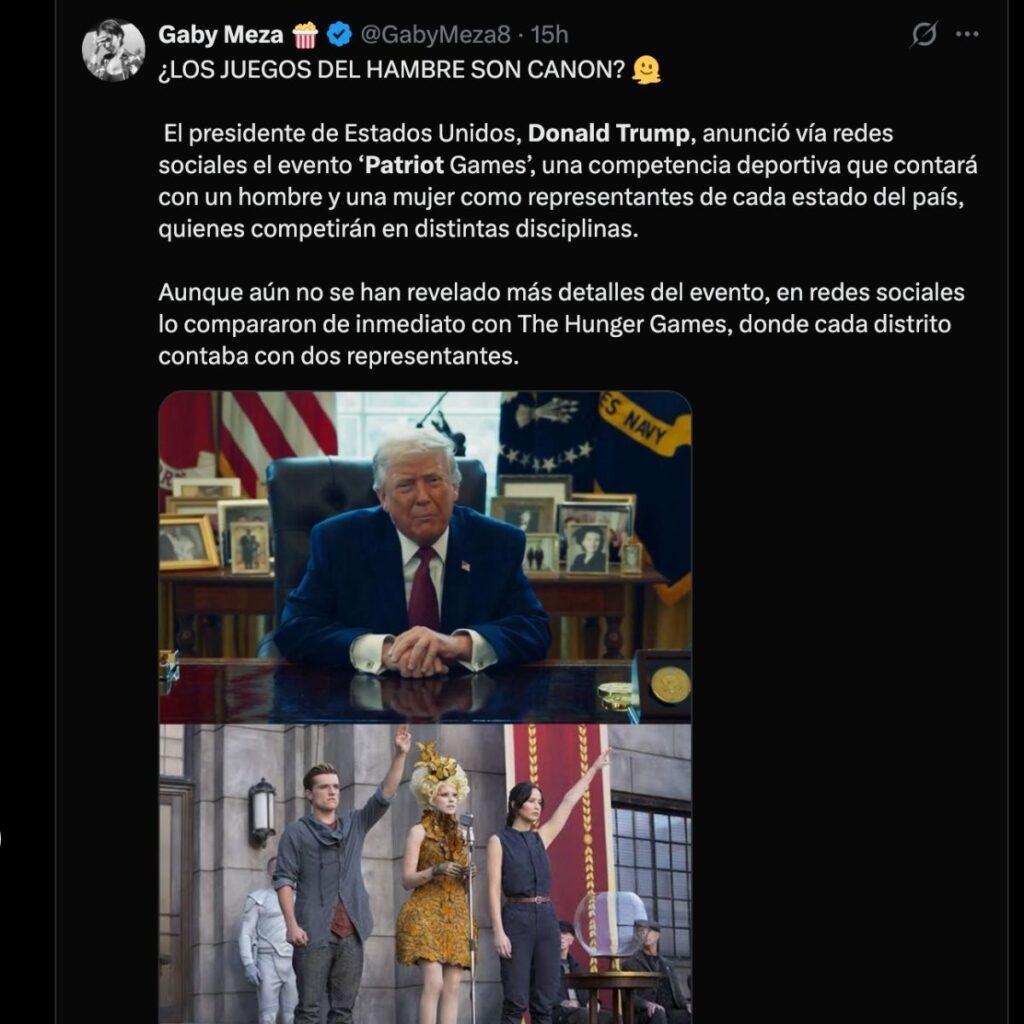 comparan los patriot games de donald trump con los juegos del hambre