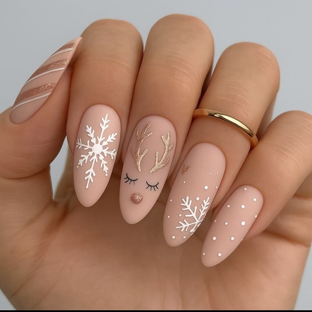 Diseños de uñas para Navidad 2025 nude