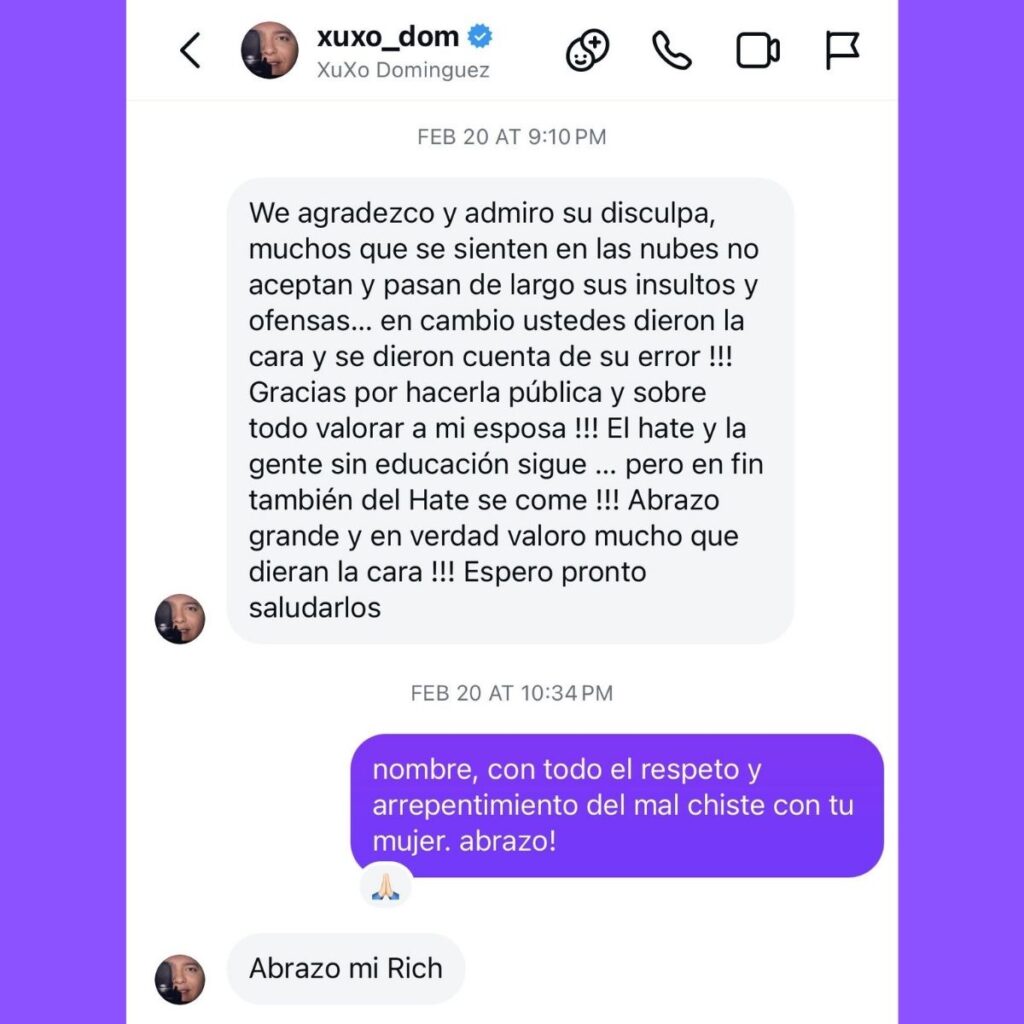 mensaje xuxo dom a ricardo perez