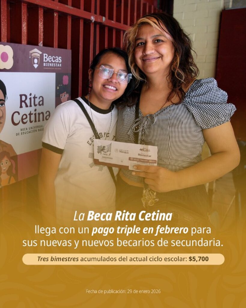 Calendario de pagos de la Beca Rita Cetina febrero 2026