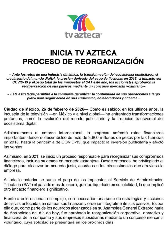 tv azteca concurso mercantil voluntario