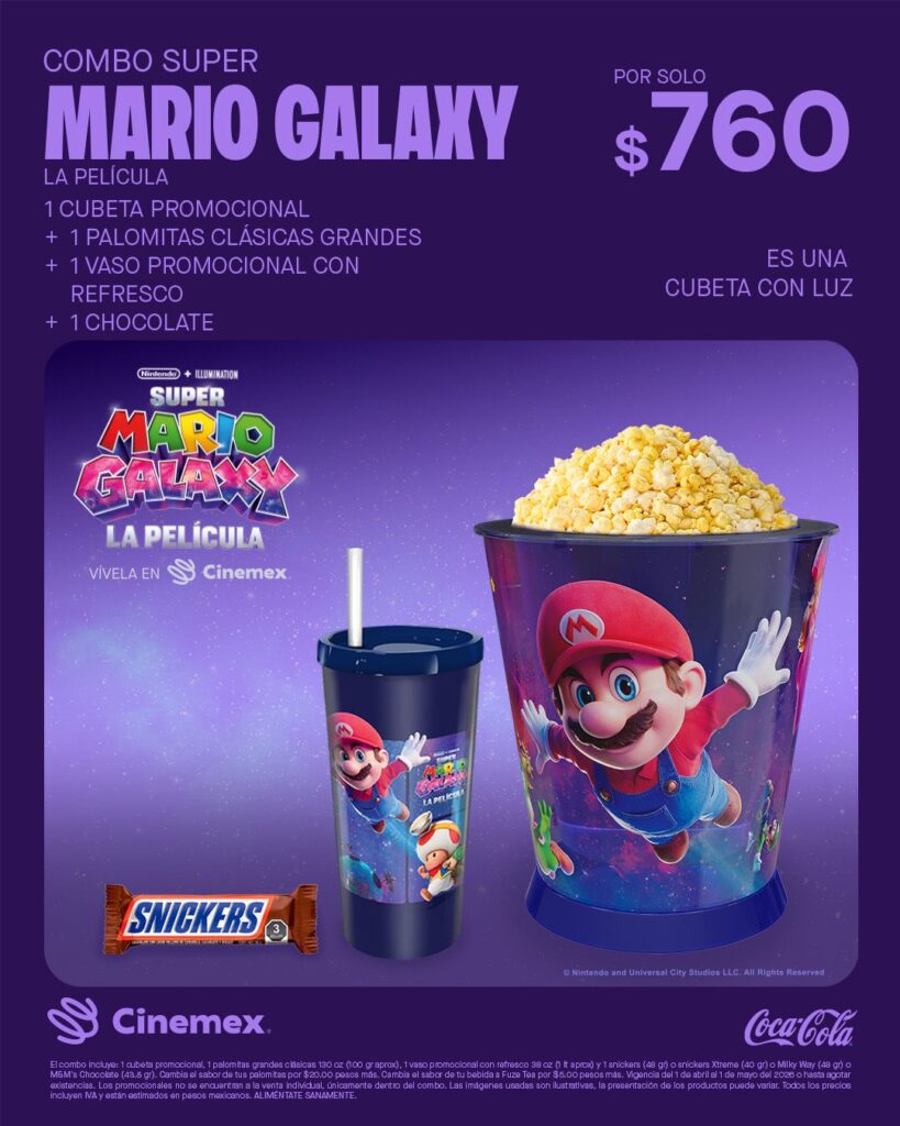 precios de combos y coleccionables de Super Mario Galaxy en Cinemex