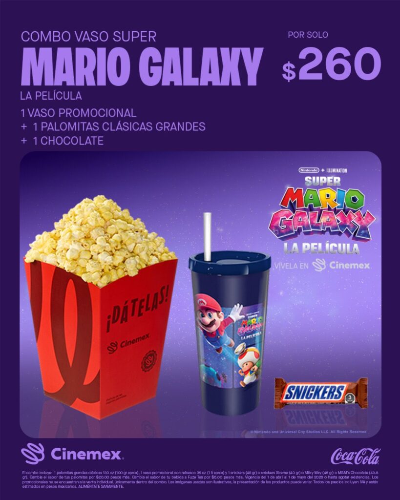 precios de combos y coleccionables de Super Mario Galaxy en Cinemex