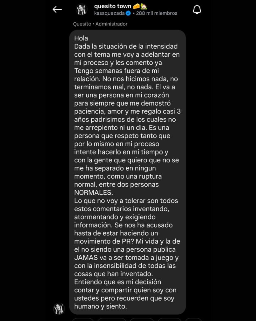 Kass Quesada confirma separación con Arturo