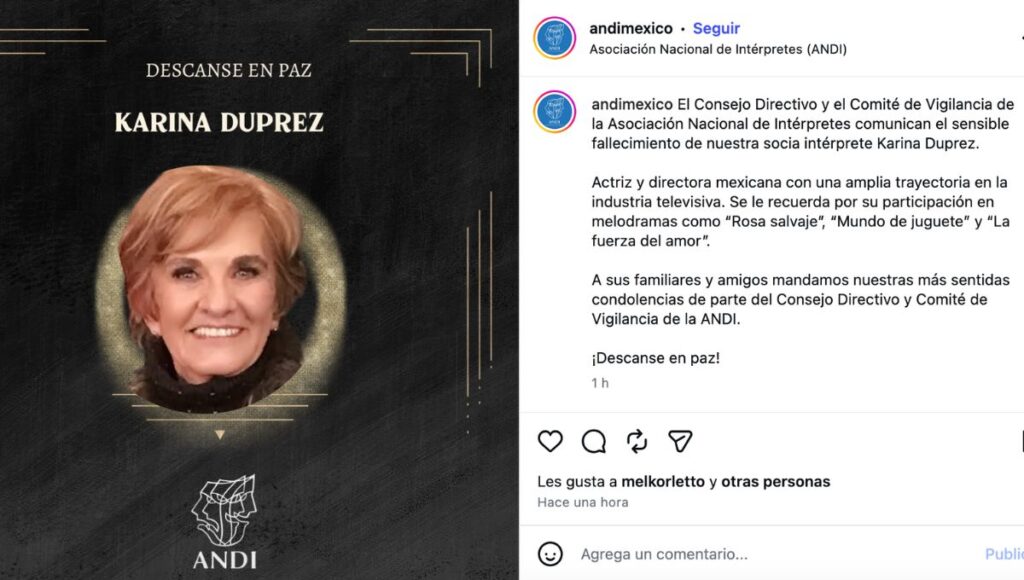 de qué murió Karina Duprez la actriz de 79 años