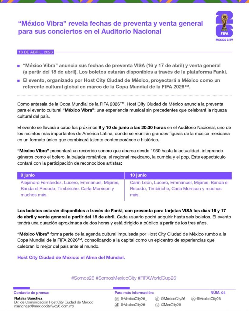 Artistas, precios de boletos y fechas de preventa de México Vibra 2026