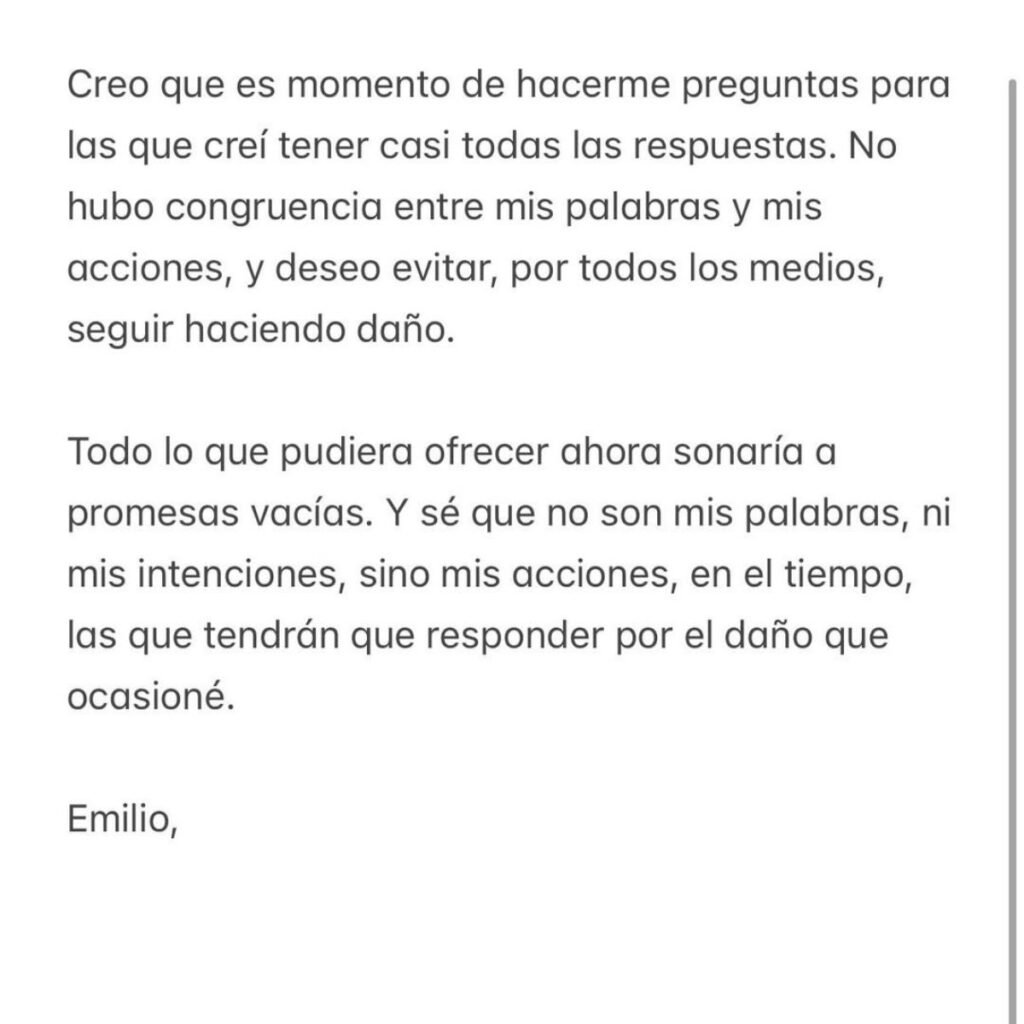 emilio antun disculpas infidelidad