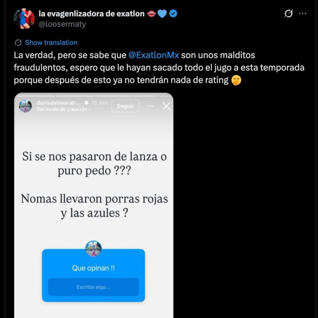 doris favoritismo a los rojos en exatlon mexico