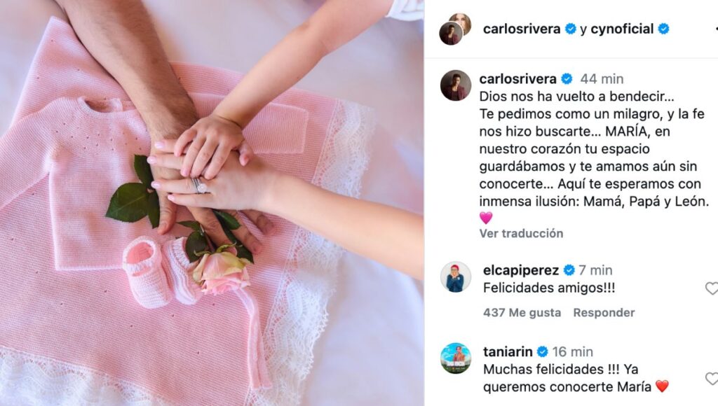 carlos rivera y cynthia rodriguez anuncian la llega de su segunda hija